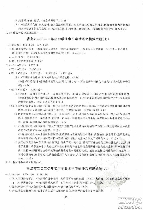 四维文化中考考什么2020中考冲刺模拟卷语文答案