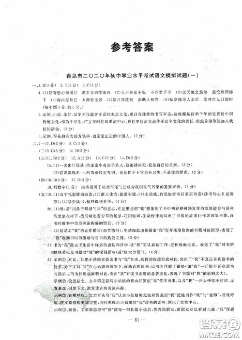 四维文化中考考什么2020中考冲刺模拟卷语文答案