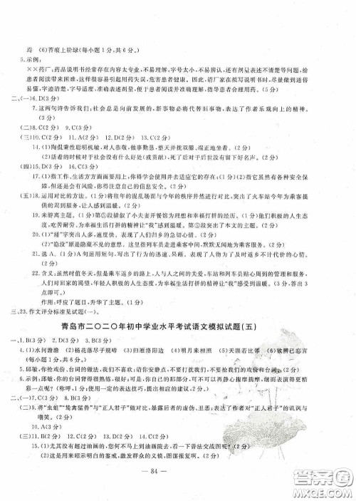 四维文化中考考什么2020中考冲刺模拟卷语文答案