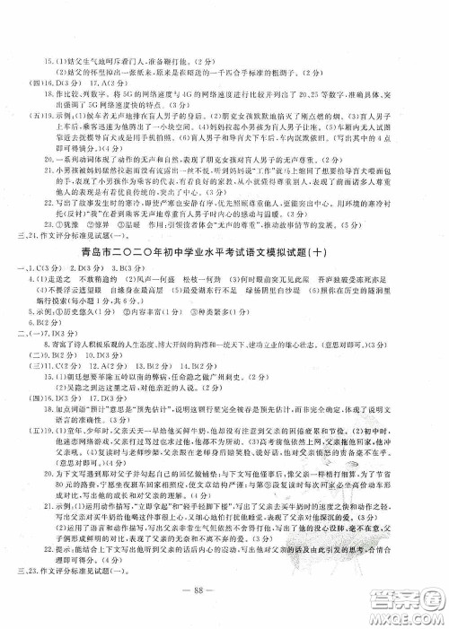 四维文化中考考什么2020中考冲刺模拟卷语文答案