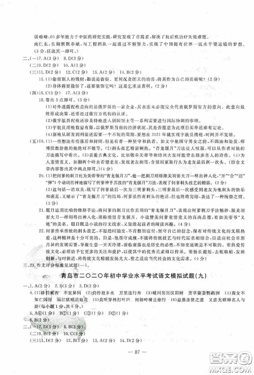 四维文化中考考什么2020中考冲刺模拟卷语文答案