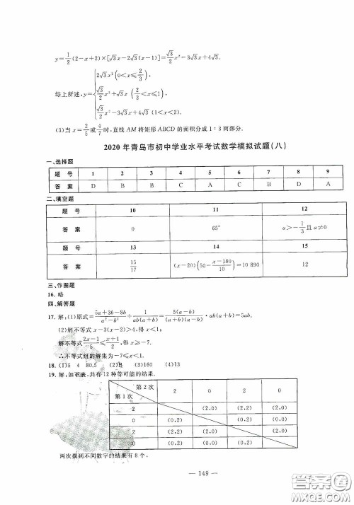 四维文化中考考什么2020中考冲刺模拟卷数学答案