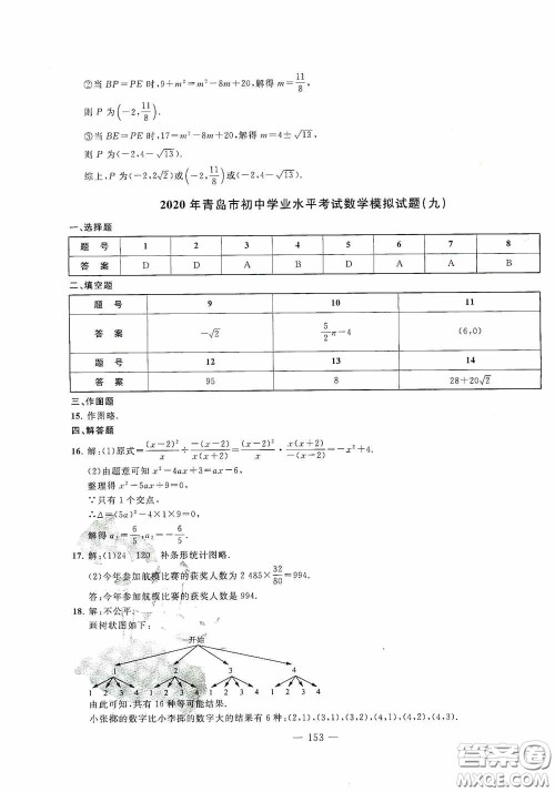 四维文化中考考什么2020中考冲刺模拟卷数学答案