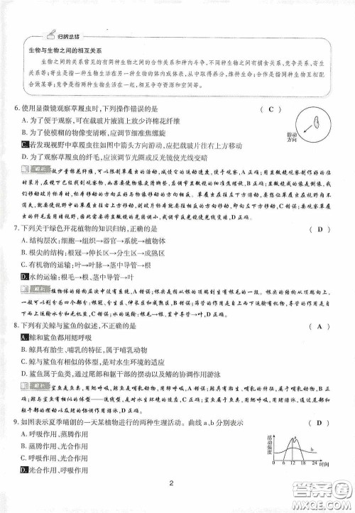 2020江西中考必备中考一卷通生物答案