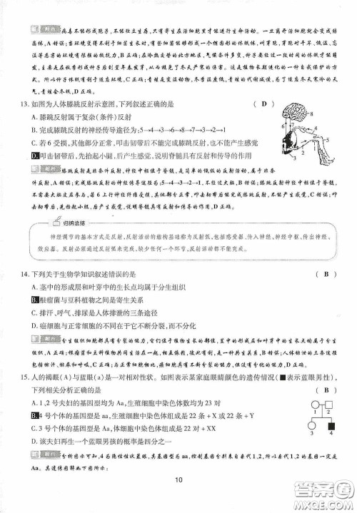 2020江西中考必备中考一卷通生物答案