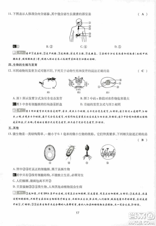 2020江西中考必备中考一卷通生物答案