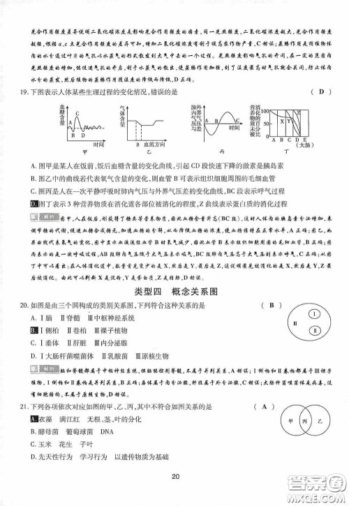 2020江西中考必备中考一卷通生物答案