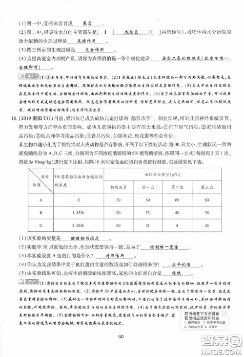 2020江西中考必备中考一卷通生物答案