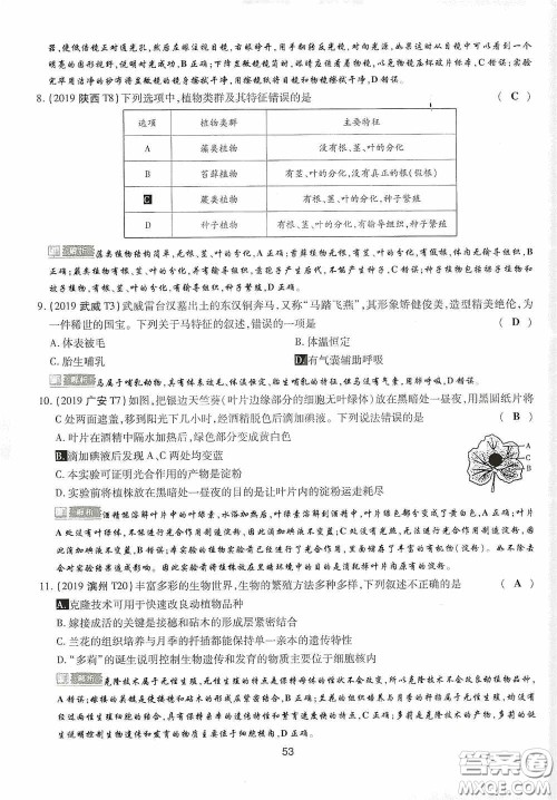 2020江西中考必备中考一卷通生物答案