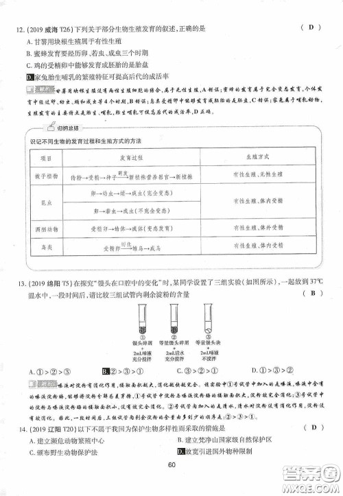 2020江西中考必备中考一卷通生物答案