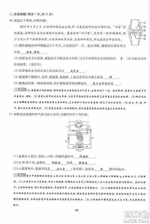 2020江西中考必备中考一卷通生物答案