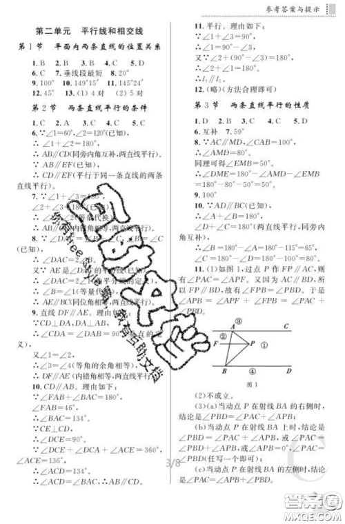 陕西师范大学出版社2020春课堂练习册七年级数学下册C版答案