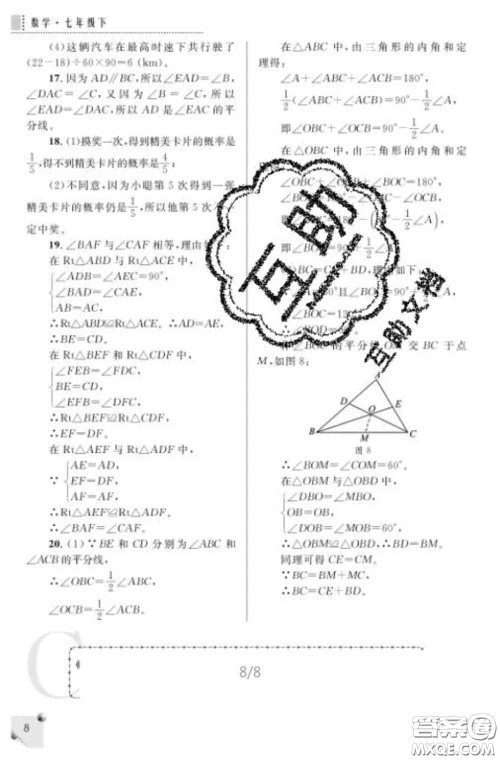 陕西师范大学出版社2020春课堂练习册七年级数学下册C版答案