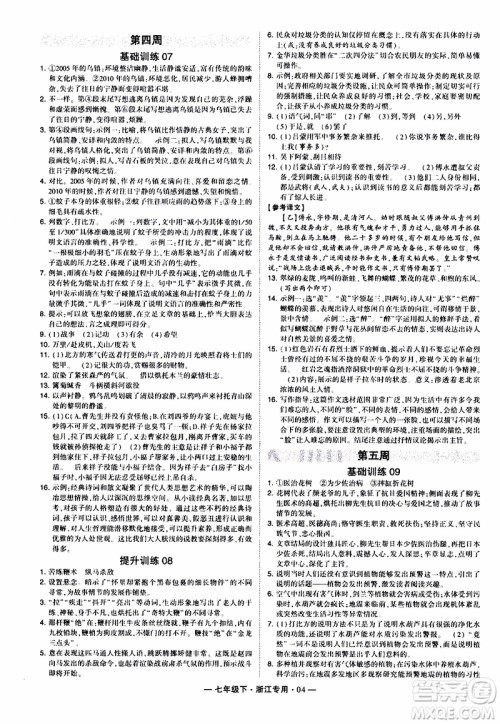 经纶学典2020年学霸组合训练语文七年级下册浙江专用参考答案