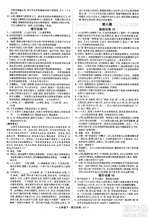 经纶学典2020年学霸组合训练语文七年级下册浙江专用参考答案