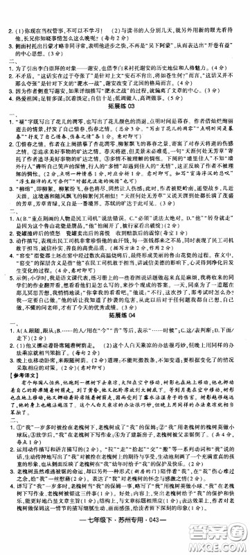 经纶学典2020年学霸组合训练语文七年级下册苏州专用参考答案