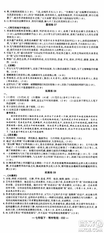 经纶学典2020年学霸组合训练语文七年级下册常州专用参考答案