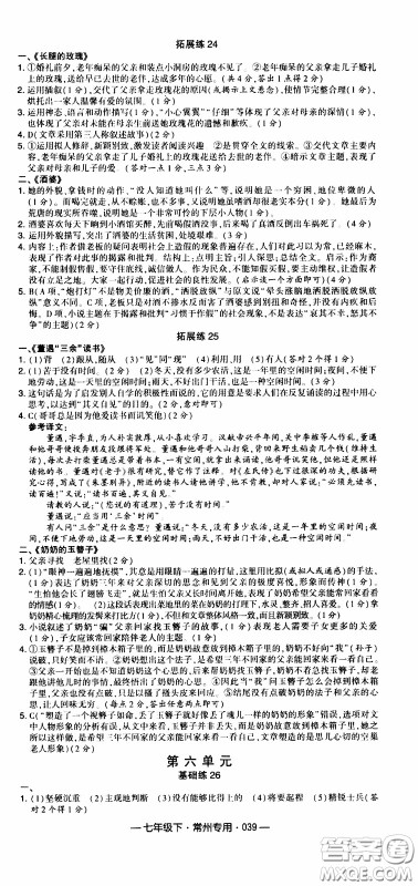 经纶学典2020年学霸组合训练语文七年级下册常州专用参考答案