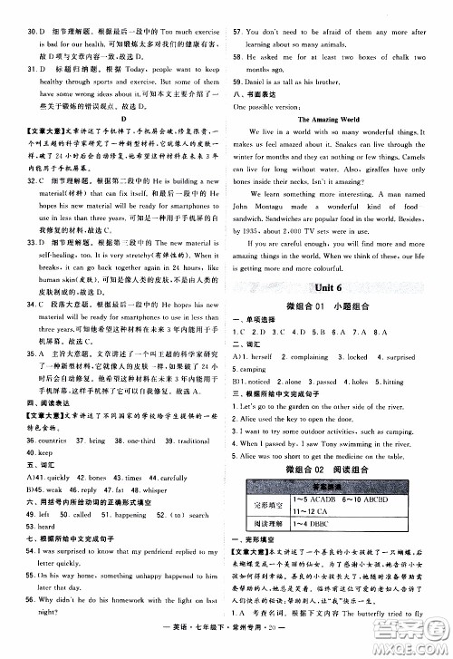 经纶学典2020年学霸组合训练英语七年级下册常州专用参考答案 经纶学典2020年学霸组合训练英语七年级下册常州专用参考答案