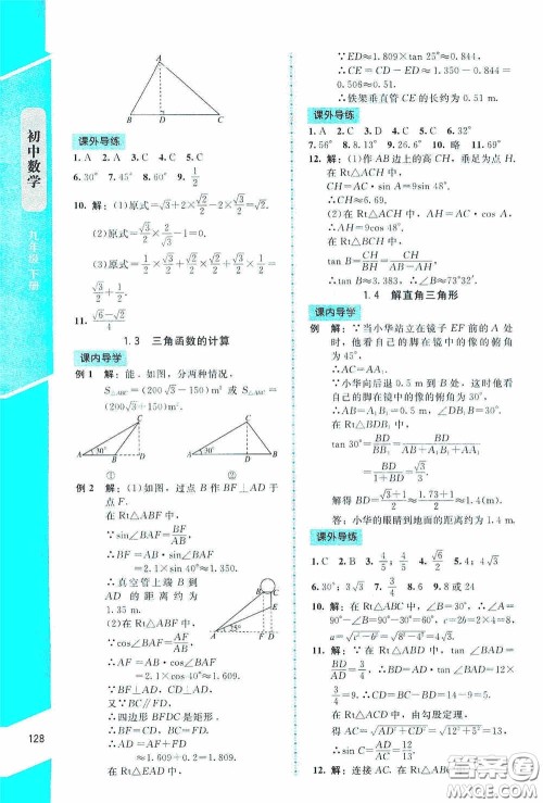 2020课内课外直通车九年级数学下册北师大版答案 2020课内课外直通车九年级数学下册北师大版答案