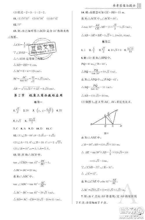 陕西师范大学出版社2020春课堂练习册九年级数学下册A版答案