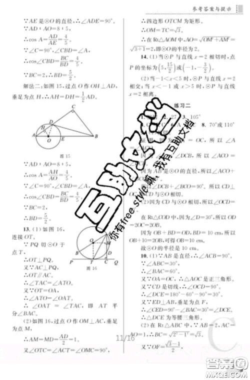 陕西师范大学出版社2020春课堂练习册九年级数学下册C版答案