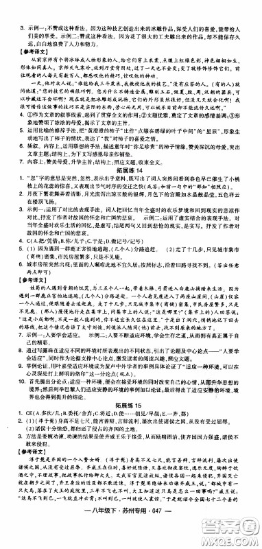 经纶学典2020年学霸组合训练语文八年级下册苏州专用参考答案