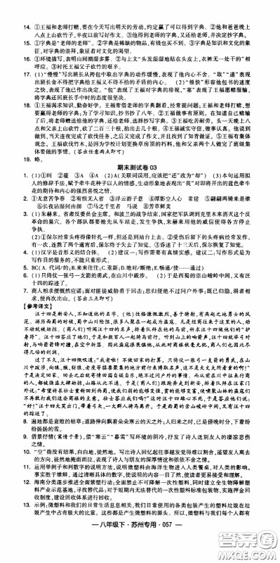 经纶学典2020年学霸组合训练语文八年级下册苏州专用参考答案