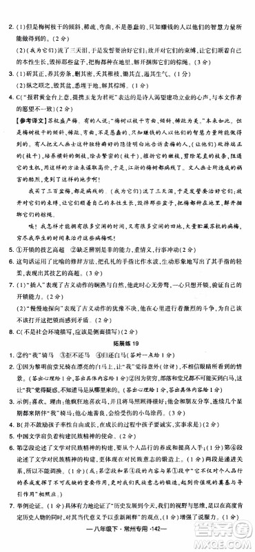 经纶学典2020年学霸组合训练语文八年级下册常州专用参考答案