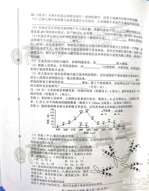 唐山市2019-2020学年度高三年级第一次模拟考试理科综合试题及答案