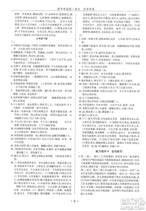 浙江人民出版社2020新中考集锦全程复习训练语文A本课后作业本答案