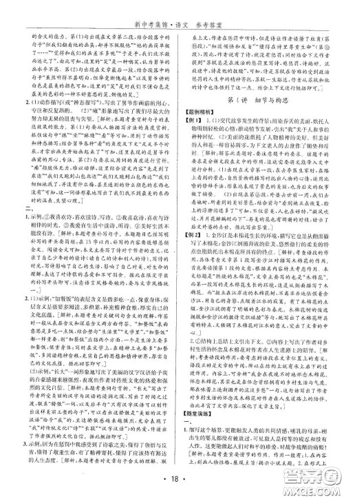 浙江人民出版社2020新中考集锦全程复习训练语文A本课后作业本答案