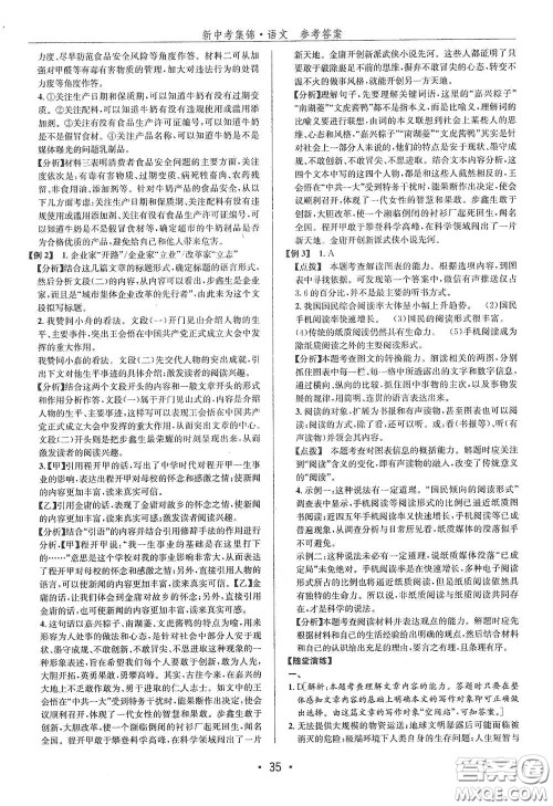 浙江人民出版社2020新中考集锦全程复习训练语文A本课后作业本答案