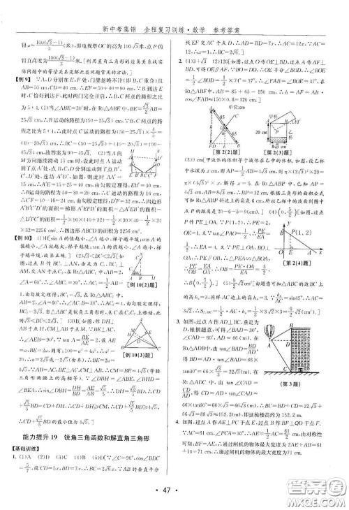 浙江人民出版社2020新中考集锦全程复习训练数学B本课后作业本答案