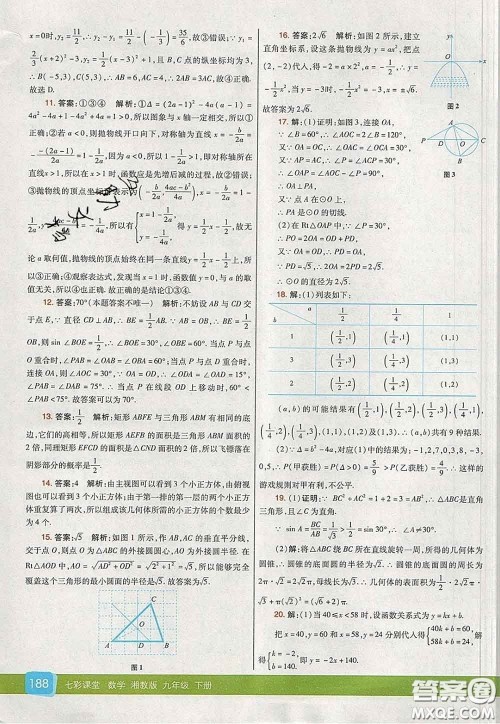 河北教育出版社2020春七彩课堂九年级数学下册湘教版答案