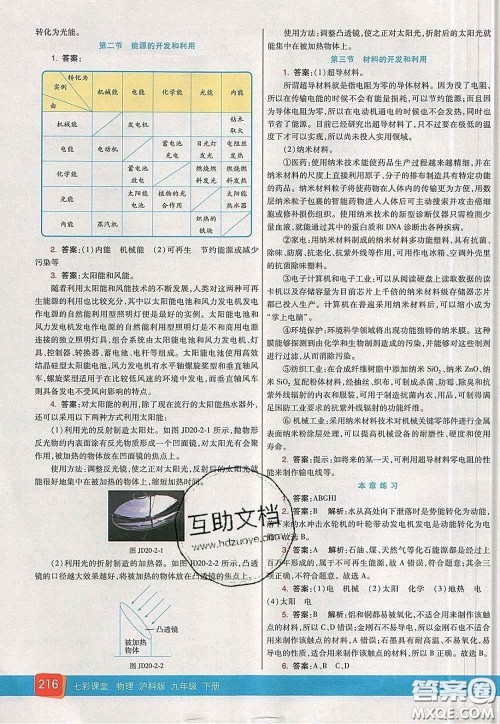 河北教育出版社2020春七彩课堂九年级物理下册沪科版答案