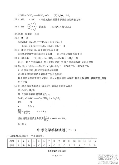 2020一本必胜中考化学模拟试题银版答案 2020一本必胜中考化学模拟试题银版答案