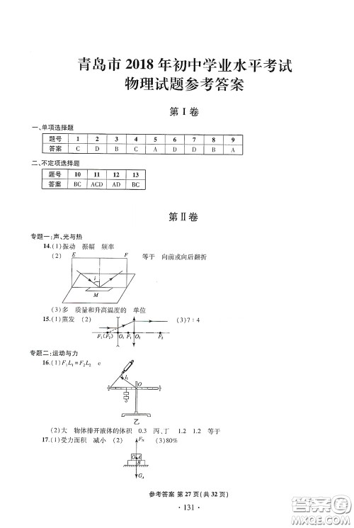 2020一本必胜中考物理模拟试题银版答案 2020一本必胜中考物理模拟试题银版答案