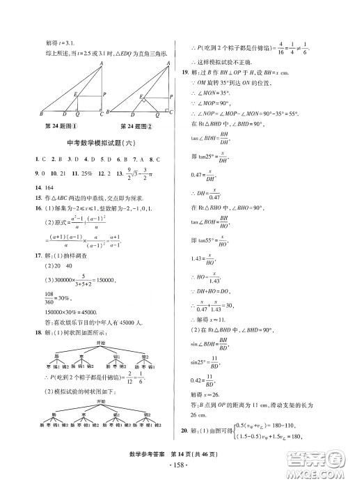 2020一本必胜中考数学模拟试题银版答案 2020一本必胜中考数学模拟试题银版答案