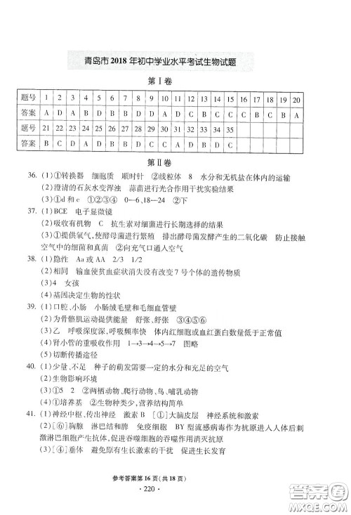 2020一本必胜中考生物模拟试题银版答案 2020一本必胜中考生物模拟试题银版答案