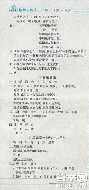 2020春名师助学系列细解巧练五年级语文下册人教版答案 2020春名师助学系列细解巧练五年级语文下册人教版答案