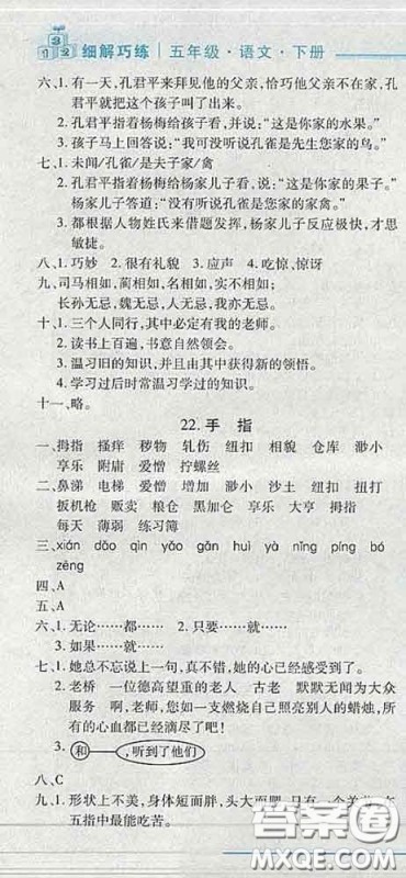 2020春名师助学系列细解巧练五年级语文下册人教版答案 2020春名师助学系列细解巧练五年级语文下册人教版答案