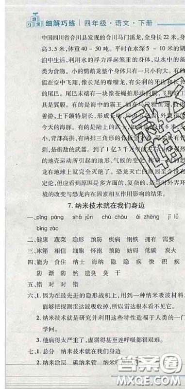 2020春名师助学系列细解巧练四年级语文下册人教版答案 2020春名师助学系列细解巧练四年级语文下册人教版答案