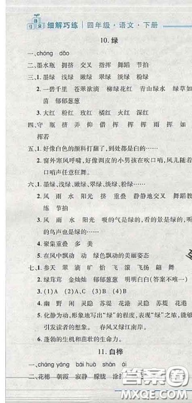 2020春名师助学系列细解巧练四年级语文下册人教版答案 2020春名师助学系列细解巧练四年级语文下册人教版答案
