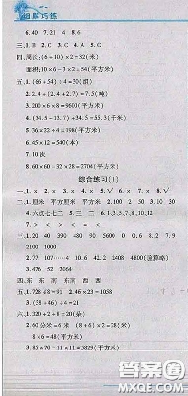 2020春名师助学系列细解巧练三年级数学下册人教版答案