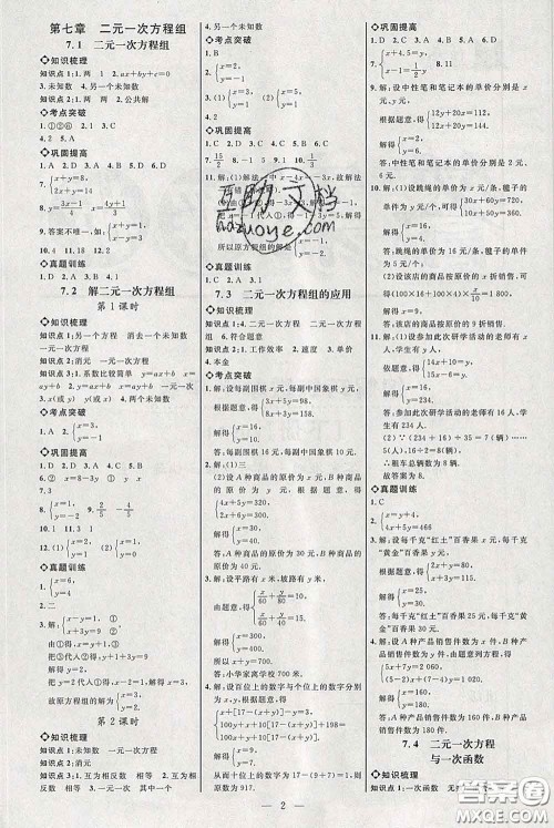 2020春名师助学系列细解巧练七年级数学下册人教版答案 2020春名师助学系列细解巧练七年级数学下册人教版答案