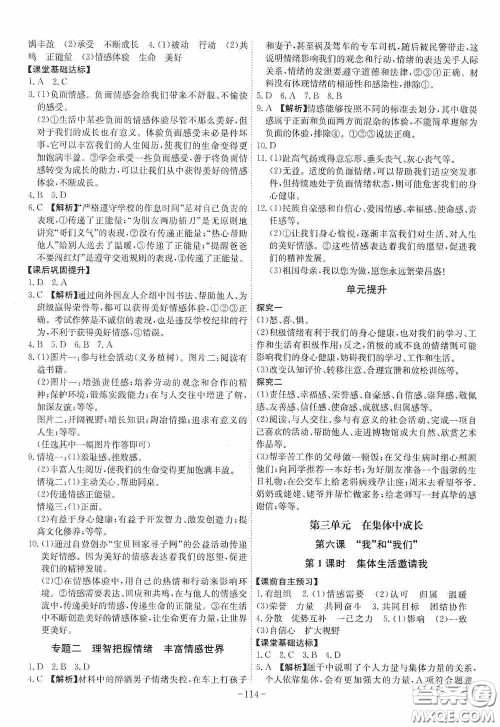 安徽师范大学出版社2020木牍教育课时A计划七年级道德与法治下册人教版答案