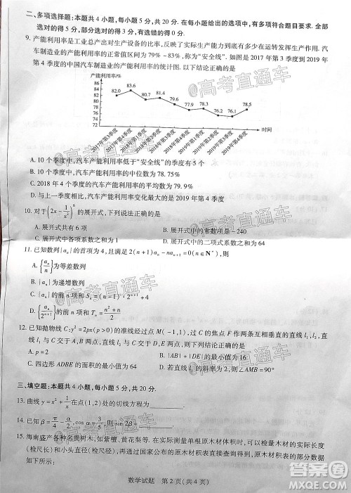天一大联考2019-2020学年海南省高三年级第四次模拟考试数学试题及答案 天一大联考2019-2020学年海南省高三年级第四次模拟考试数学试题及答案