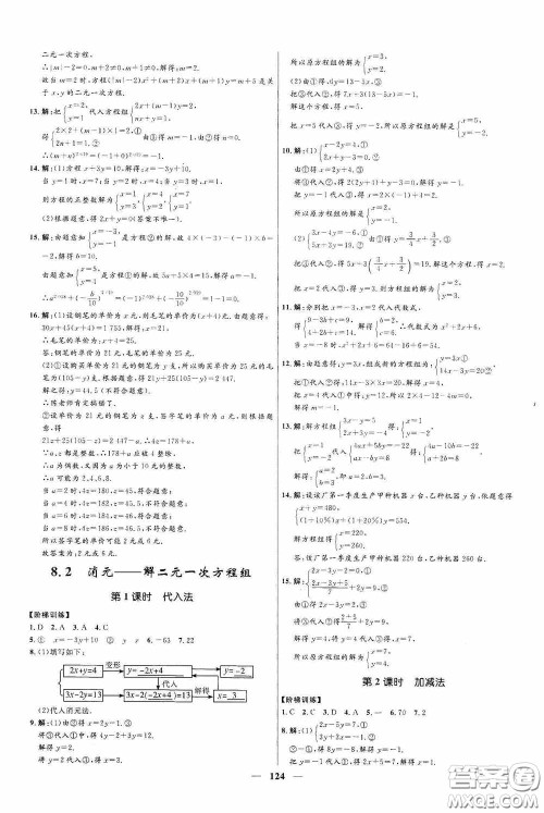 2020赢在起跑线上夺冠百分百新导学课时练七年级数学下册人教版答案
