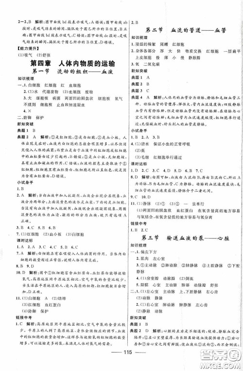 2020赢在起跑线上夺冠百分百新导学课时练七年级生物下册人教版答案